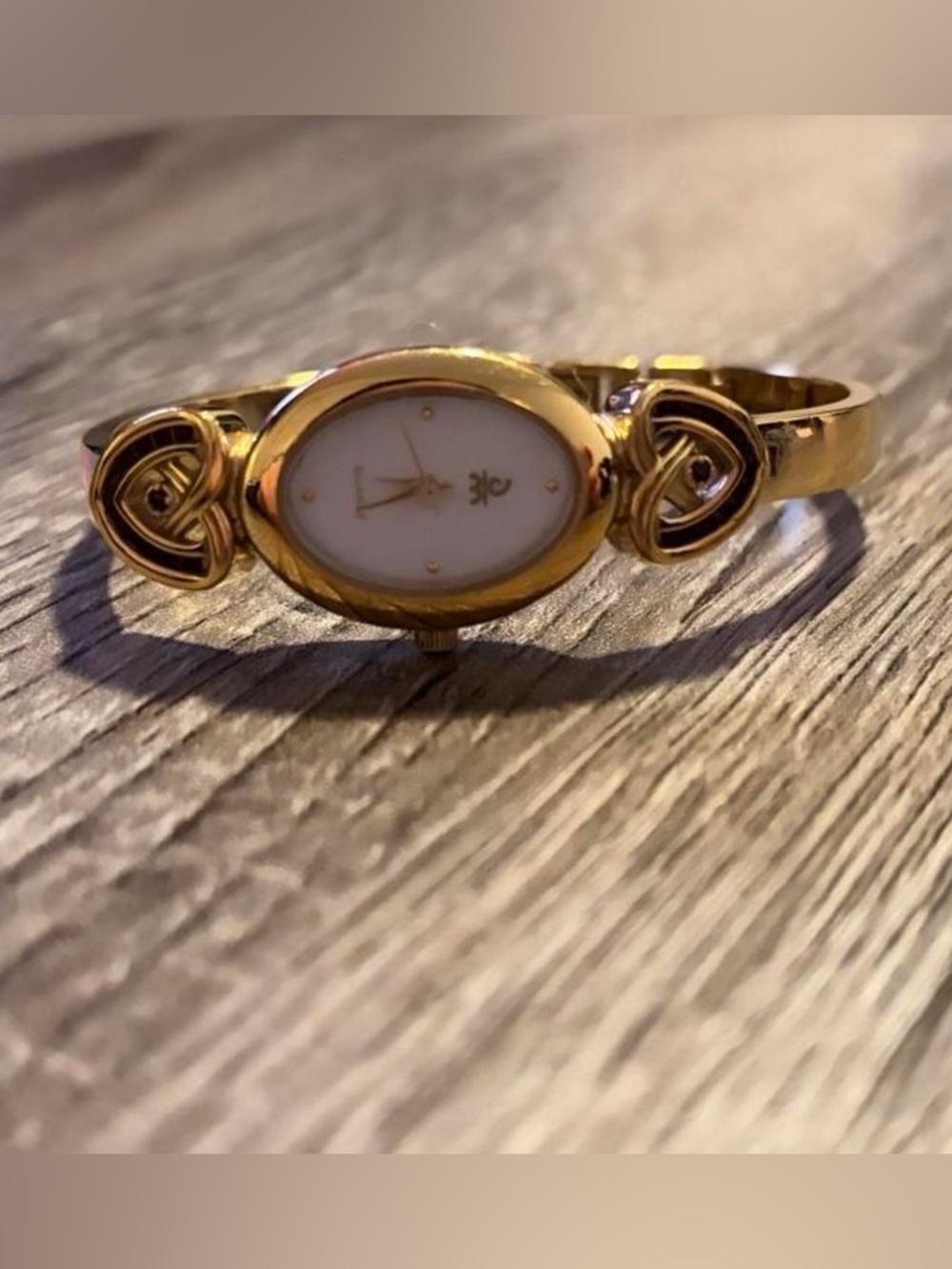 Gold Tone Heart Accent Vintage Bangle Watch - Women Accessories